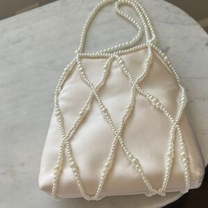 Gloria ivory satin Pearl-Embellished Cream Bag